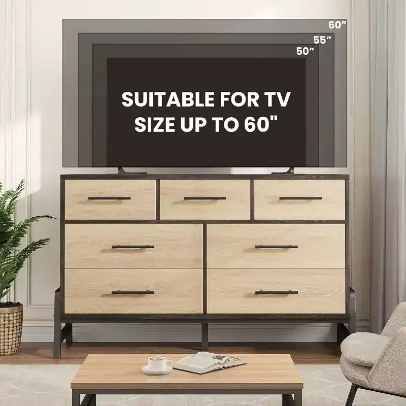 Commode à 7 tiroirs, meuble de rangement autonome à tiroirs, meuble de rangement en bois, pour salon, chambre, entrée