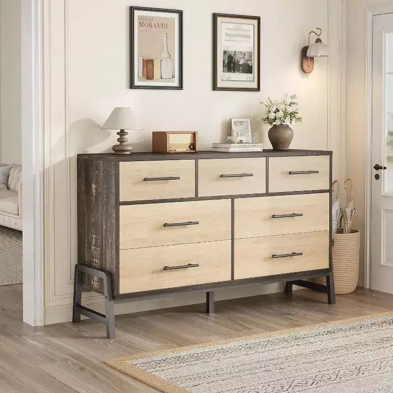 Dresser with 7 Drawers, Freestanding Drawer Storage, Wooden Closet Storage, Living Room, Bedroom, Entryway