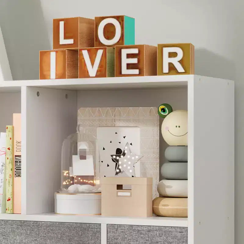 Organisateur de rangement de jouets pour enfants avec 3 tiroirs amovibles et une étagère à 5 sections - Grand meuble à jouets à 3 niveaux pour salle de jeux, jardin d'enfants et école