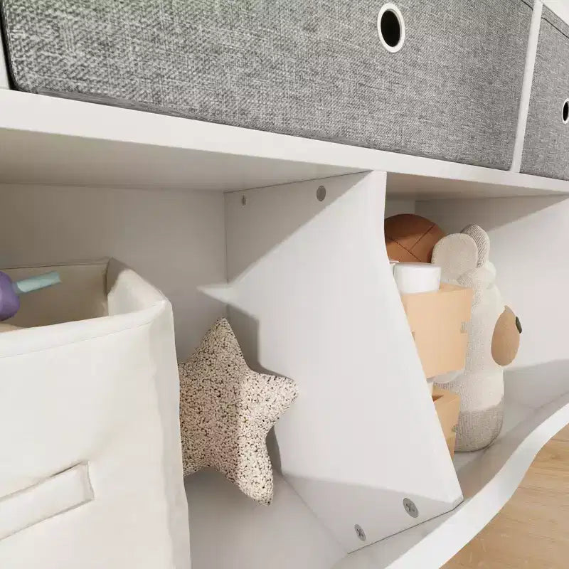 Organisateur de rangement de jouets pour enfants avec 3 tiroirs amovibles et une étagère à 5 sections - Grand meuble à jouets à 3 niveaux pour salle de jeux, jardin d'enfants et école