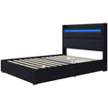 AMERLIFE Upholstered Platform Bed Frame with LED Headboard, 4 Foldable Drawers