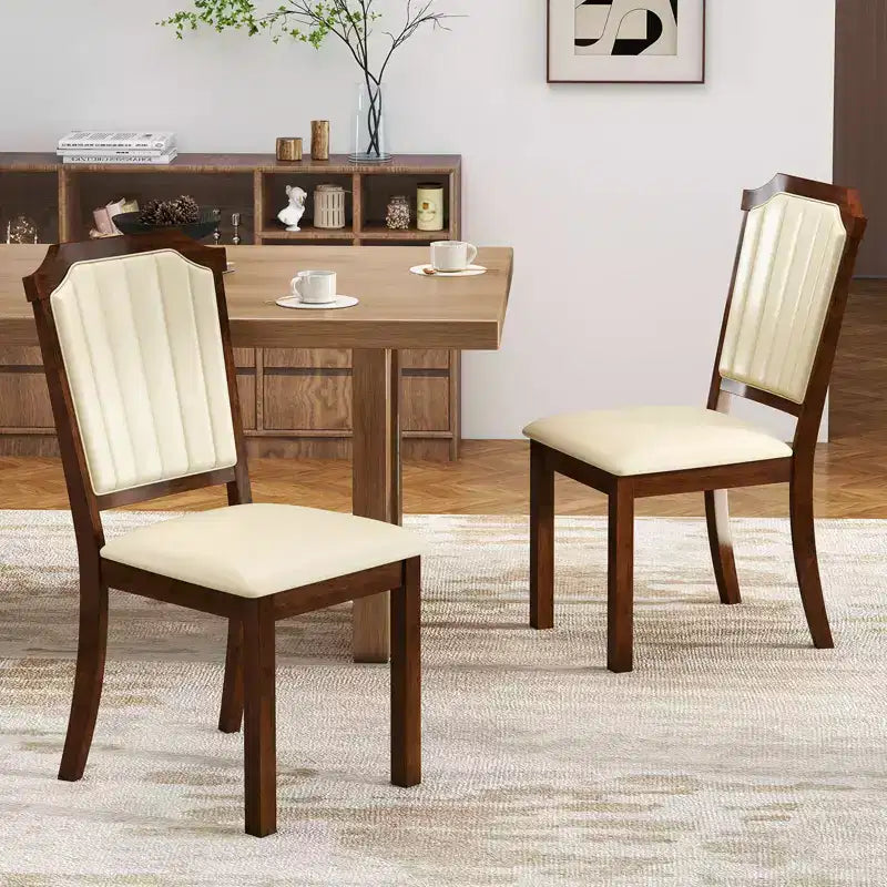 Chaise de salle à manger Rembourrée Chaise de cuisine avec cuir PU et cadre en bois de caoutchouc