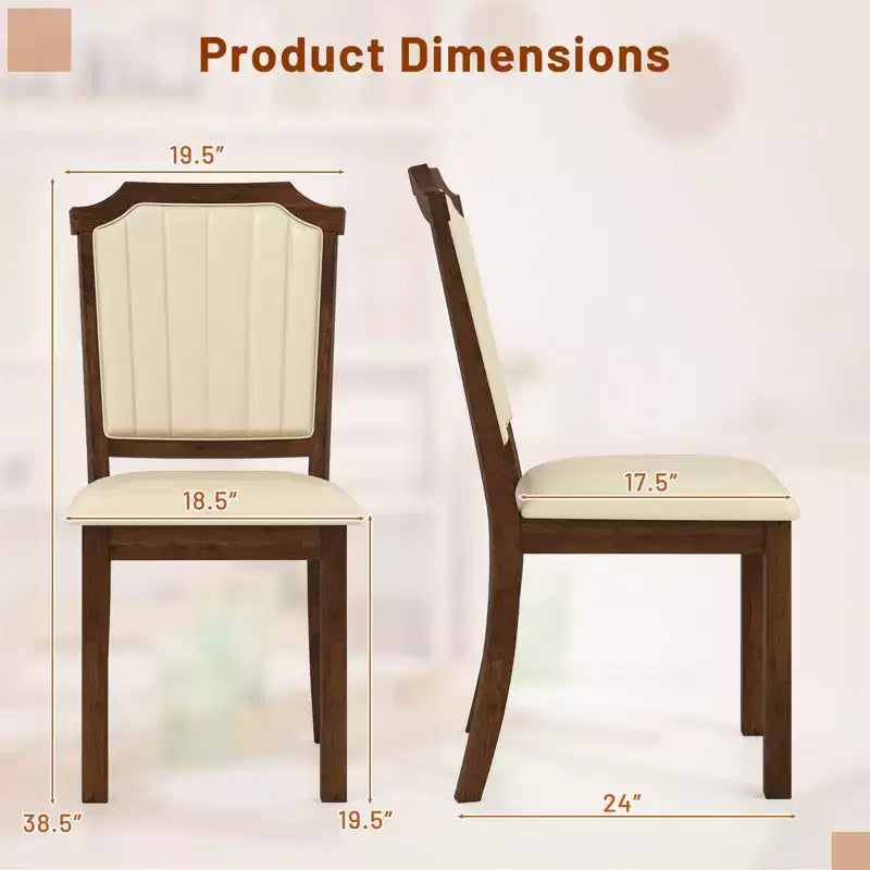 Chaise de salle à manger Rembourrée Chaise de cuisine avec cuir PU et cadre en bois de caoutchouc