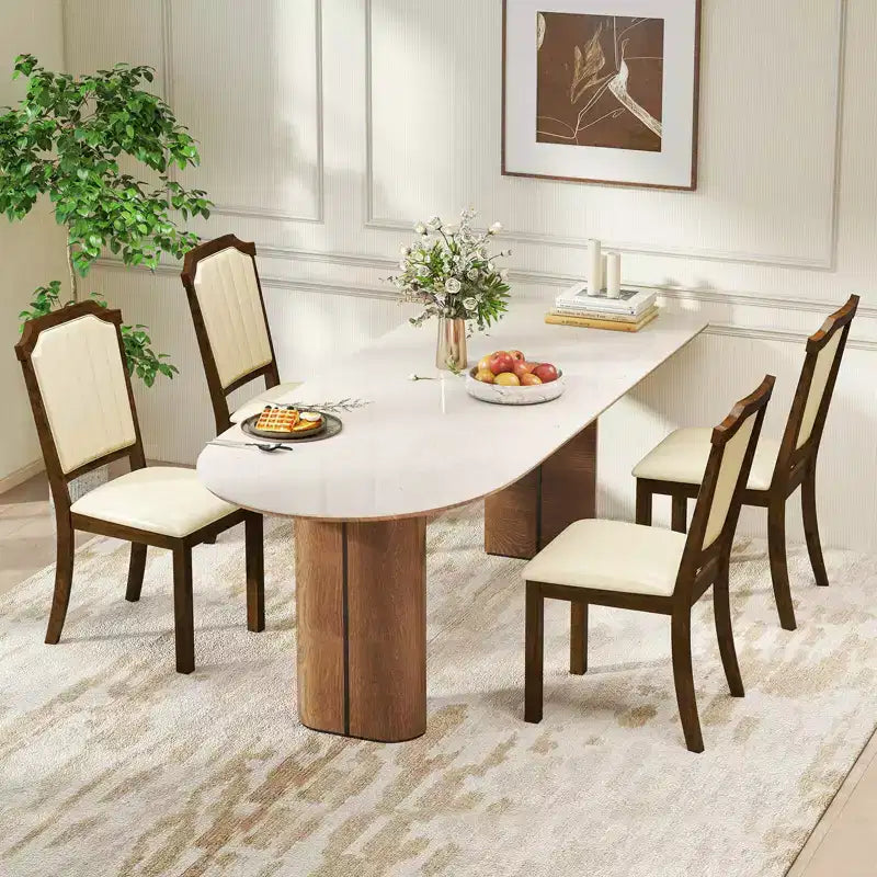 Chaise de salle à manger Rembourrée Chaise de cuisine avec cuir PU et cadre en bois de caoutchouc