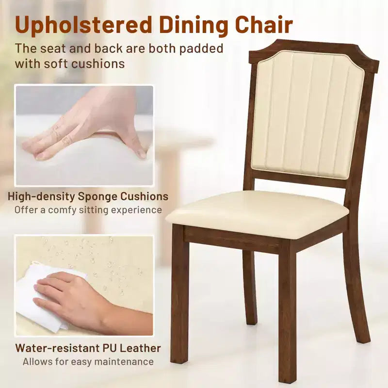 Chaise de salle à manger Rembourrée Chaise de cuisine avec cuir PU et cadre en bois de caoutchouc