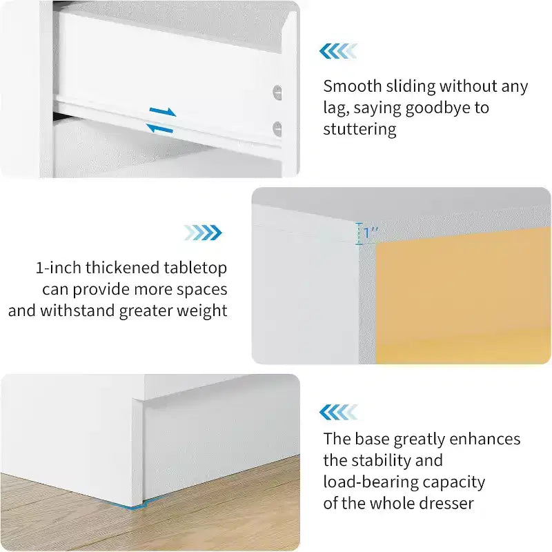 Commode double 6 tiroirs avec prise de courant, commode d'appoint avec éclairage LED, commode de rangement blanche moderne avec station de charge
