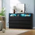 6 Drawer Double Dresser with Power Outlet, Accent Chests of Drawers with LED Light, Modern White Storage Dresser with Charging Station