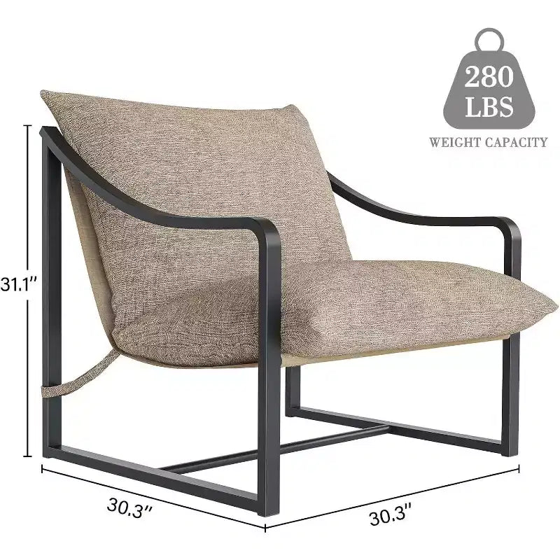 Lot de 2 fauteuils d'appoint modernes, fauteuils de lecture à structure métallique avec accoudoirs et coussin en mousse souple, fauteuils rembourrés de 127 kg pour salon, chambre à coucher