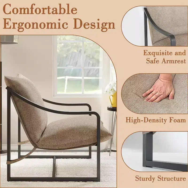 Lot de 2 fauteuils d'appoint modernes, fauteuils de lecture à structure métallique avec accoudoirs et coussin en mousse souple, fauteuils rembourrés de 127 kg pour salon, chambre à coucher
