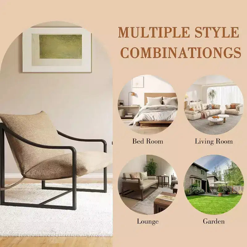 Lot de 2 fauteuils d'appoint modernes, fauteuils de lecture à structure métallique avec accoudoirs et coussin en mousse souple, fauteuils rembourrés de 127 kg pour salon, chambre à coucher