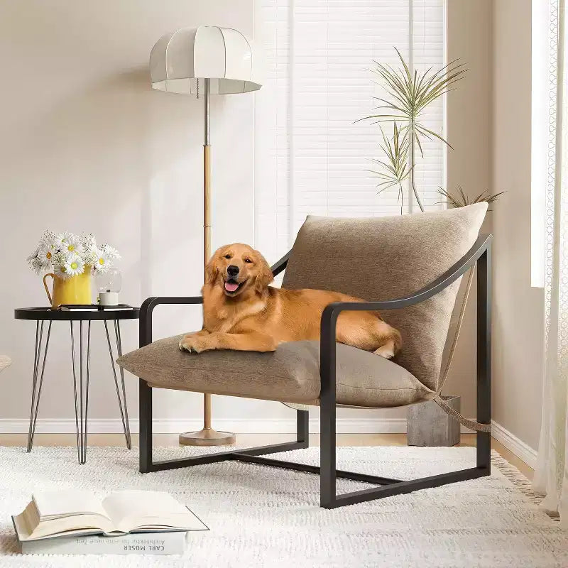 Lot de 2 fauteuils d'appoint modernes, fauteuils de lecture à structure métallique avec accoudoirs et coussin en mousse souple, fauteuils rembourrés de 127 kg pour salon, chambre à coucher