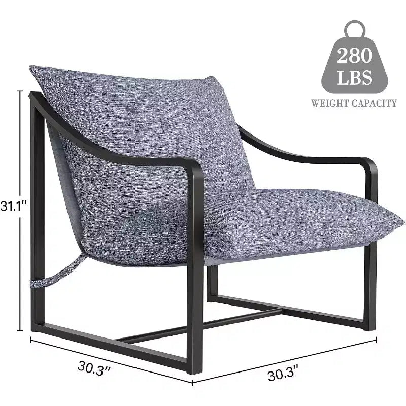 Lot de 2 fauteuils d'appoint modernes, fauteuils de lecture à structure métallique avec accoudoirs et coussin en mousse souple, fauteuils rembourrés de 127 kg pour salon, chambre à coucher
