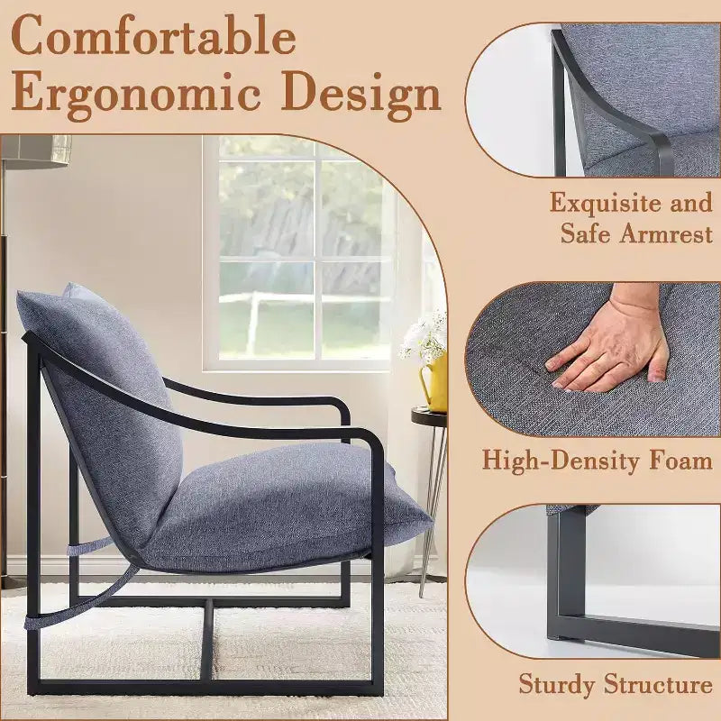 Lot de 2 fauteuils d'appoint modernes, fauteuils de lecture à structure métallique avec accoudoirs et coussin en mousse souple, fauteuils rembourrés de 127 kg pour salon, chambre à coucher