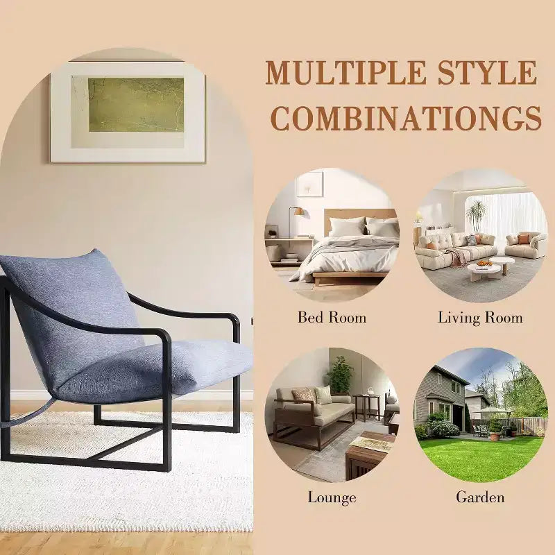 Lot de 2 fauteuils d'appoint modernes, fauteuils de lecture à structure métallique avec accoudoirs et coussin en mousse souple, fauteuils rembourrés de 127 kg pour salon, chambre à coucher
