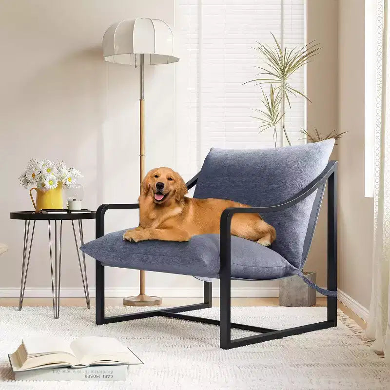 Lot de 2 fauteuils d'appoint modernes, fauteuils de lecture à structure métallique avec accoudoirs et coussin en mousse souple, fauteuils rembourrés de 127 kg pour salon, chambre à coucher
