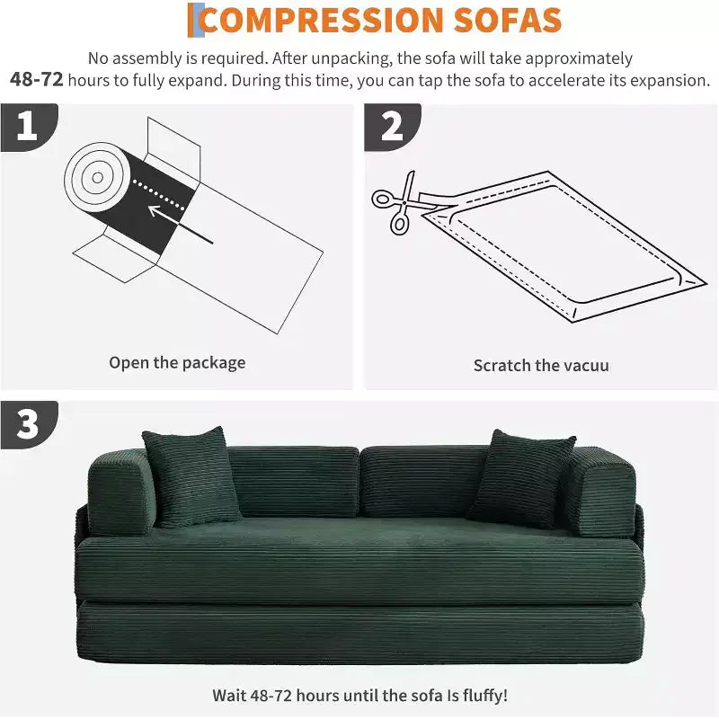 Canapé-lit convertible 5 en 1, canapé-lit modulaire en velours côtelé de 2 mètres avec cadre robuste, futon multifonctionnel pour petit espace, salon et chambre d'amis