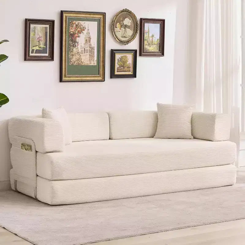 5-in-1 Convertible Sofa Bed, 78.8 Modular Corduroy Sleeper with Sturdy Frame, Multi-Functional Futon for Small Space, Living Room & Guest Room