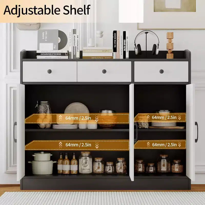 Buffet bahut moderne avec tiroirs et étagères, meuble de rangement de 120 cm pour salle à manger, cuisine, salon, entrée