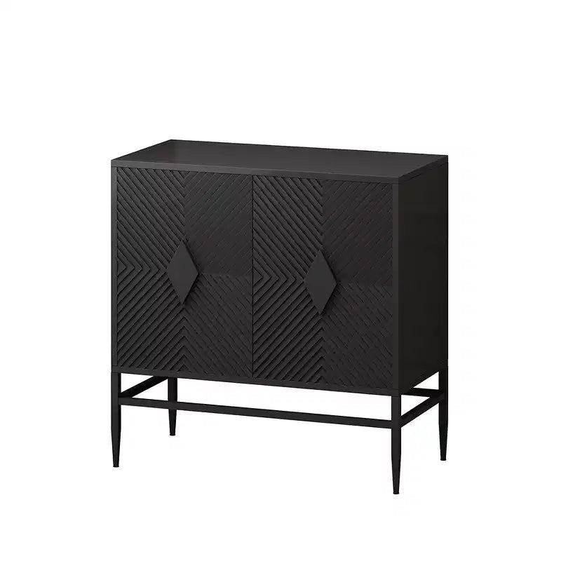 Buffet de rangement moderne de 80 cm avec 2 portes et pieds en métal, serveur en bois à 2 niveaux pour salle à manger ou entrée