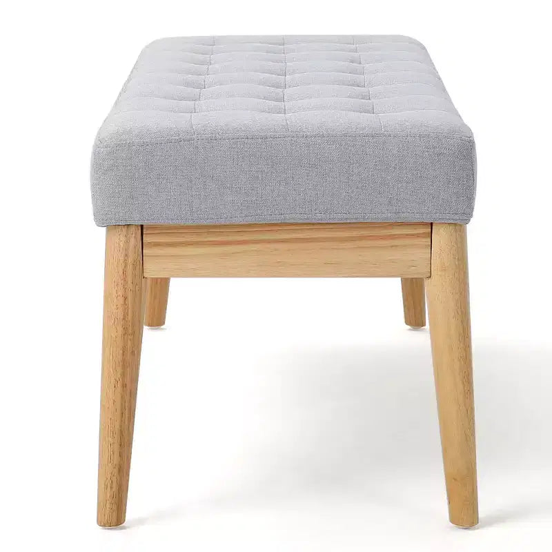 Banc d'entrée moderne avec cadre en bois, Pouf repose-pieds avec coussin, Banc de bout de lit pour salon, chambre