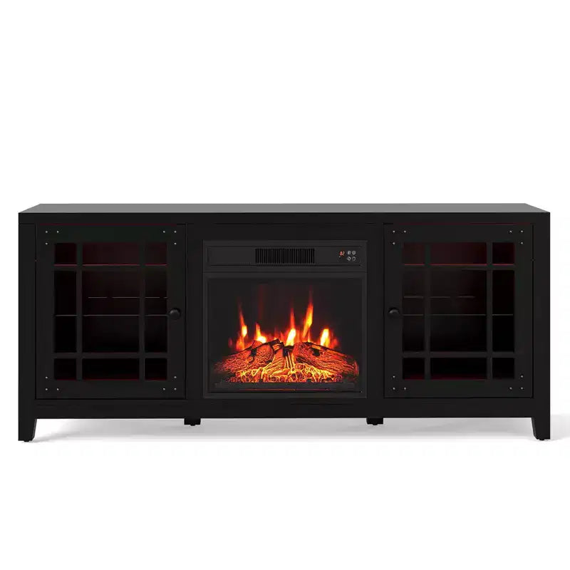 Meuble TV cheminée de 58 po avec lumières DEL et foyer électrique de 18 po, télécommandes brun rustique/gris clair/noir