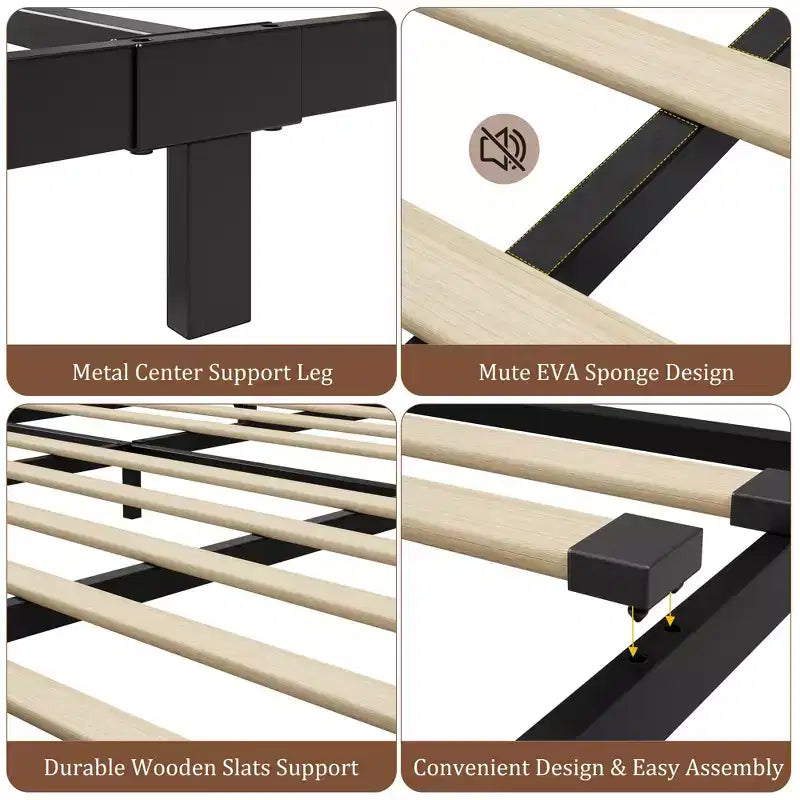Ensemble de 2 lits plateforme avec tête et pied de lit en bois, support robuste à lattes en bois, pas besoin de sommier (taille lit simple de 15 cm)