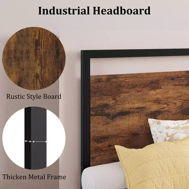 Ensemble de 2 lits plateforme avec tête et pied de lit en bois, support robuste à lattes en bois, pas besoin de sommier (taille lit simple de 15 cm)
