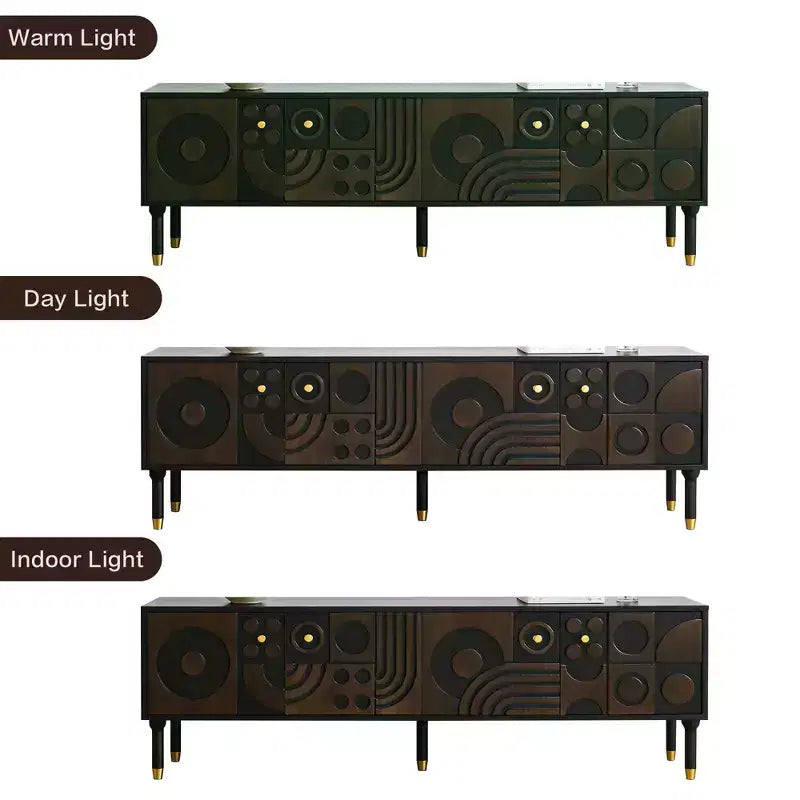 66.9Meuble TV de style médiéval avec portes d'armoire sculptées Meuble TV moderne Meuble TV de salon pour téléviseurs de moins de 80 pouces