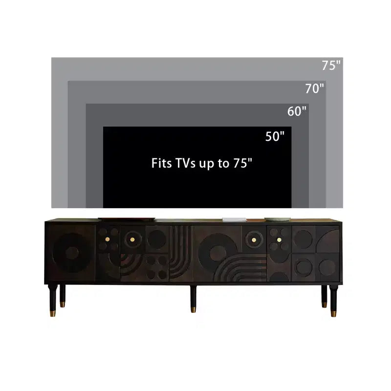 66.9Meuble TV de style médiéval avec portes d'armoire sculptées Meuble TV moderne Meuble TV de salon pour téléviseurs de moins de 80 pouces