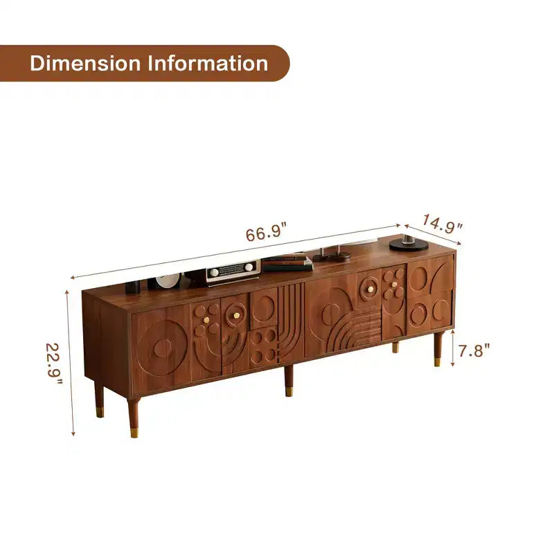 66.9Meuble TV de style médiéval avec portes d'armoire sculptées Meuble TV moderne Meuble TV de salon pour téléviseurs de moins de 80 pouces
