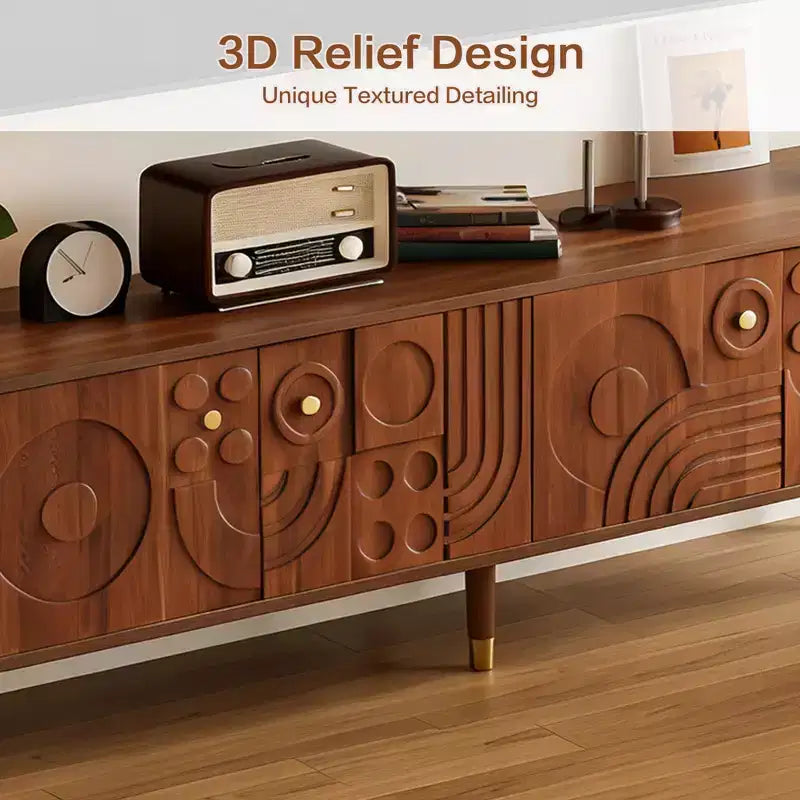 66.9Meuble TV de style médiéval avec portes d'armoire sculptées Meuble TV moderne Meuble TV de salon pour téléviseurs de moins de 80 pouces