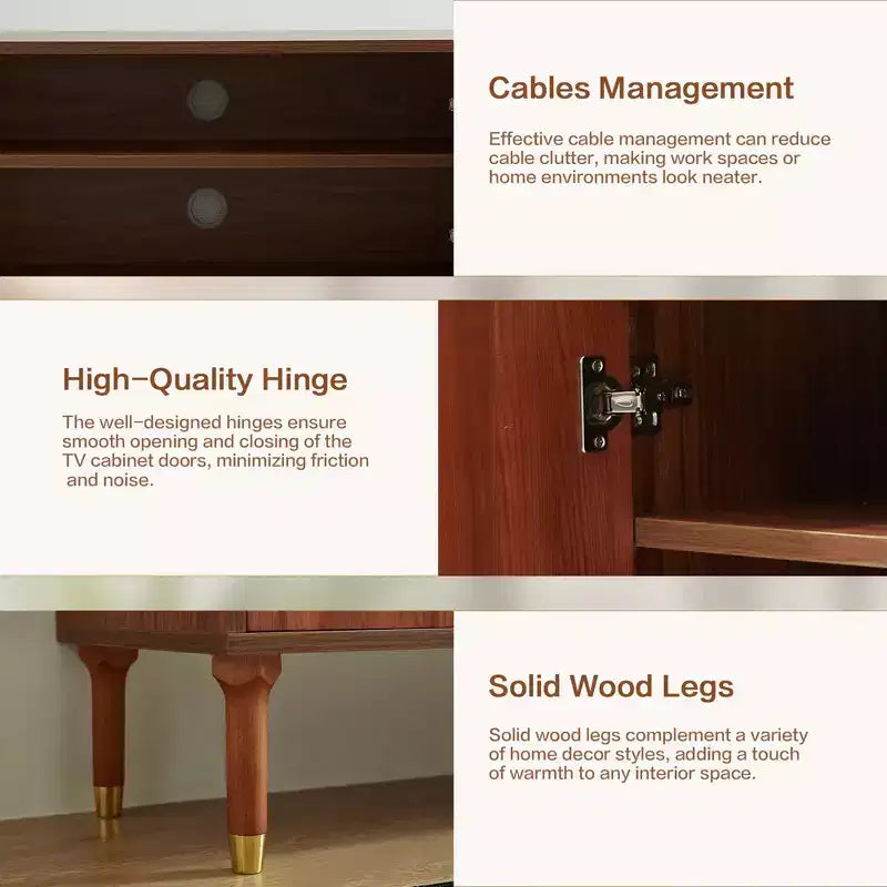 66.9Meuble TV de style médiéval avec portes d'armoire sculptées Meuble TV moderne Meuble TV de salon pour téléviseurs de moins de 80 pouces
