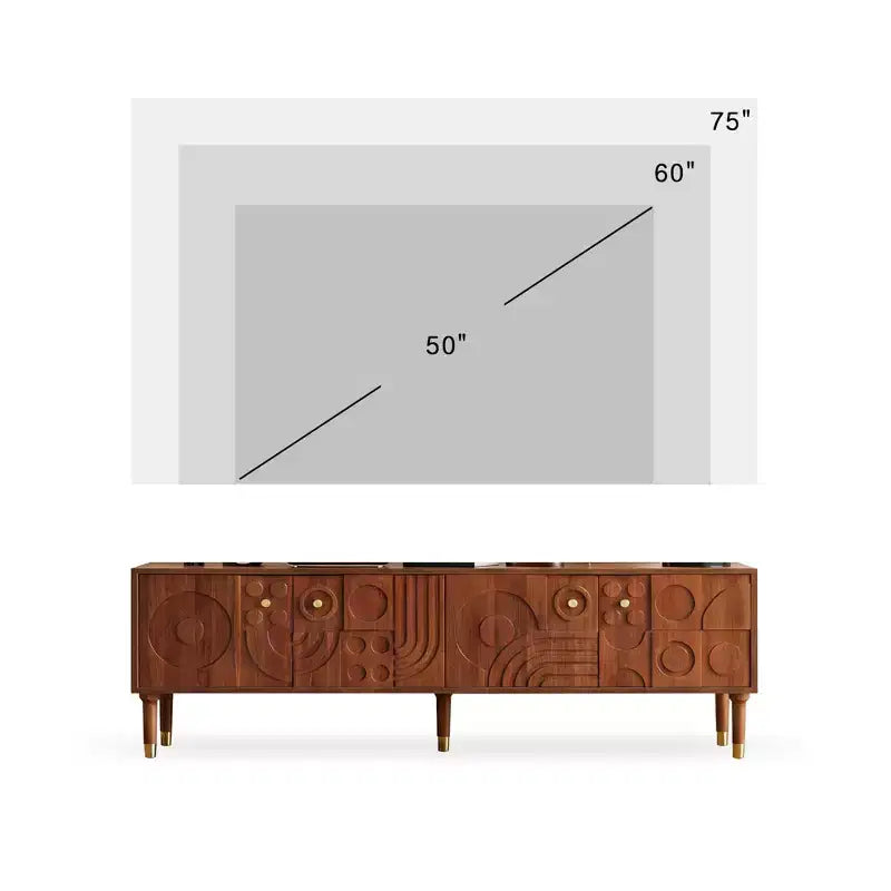 66.9Meuble TV de style médiéval avec portes d'armoire sculptées Meuble TV moderne Meuble TV de salon pour téléviseurs de moins de 80 pouces