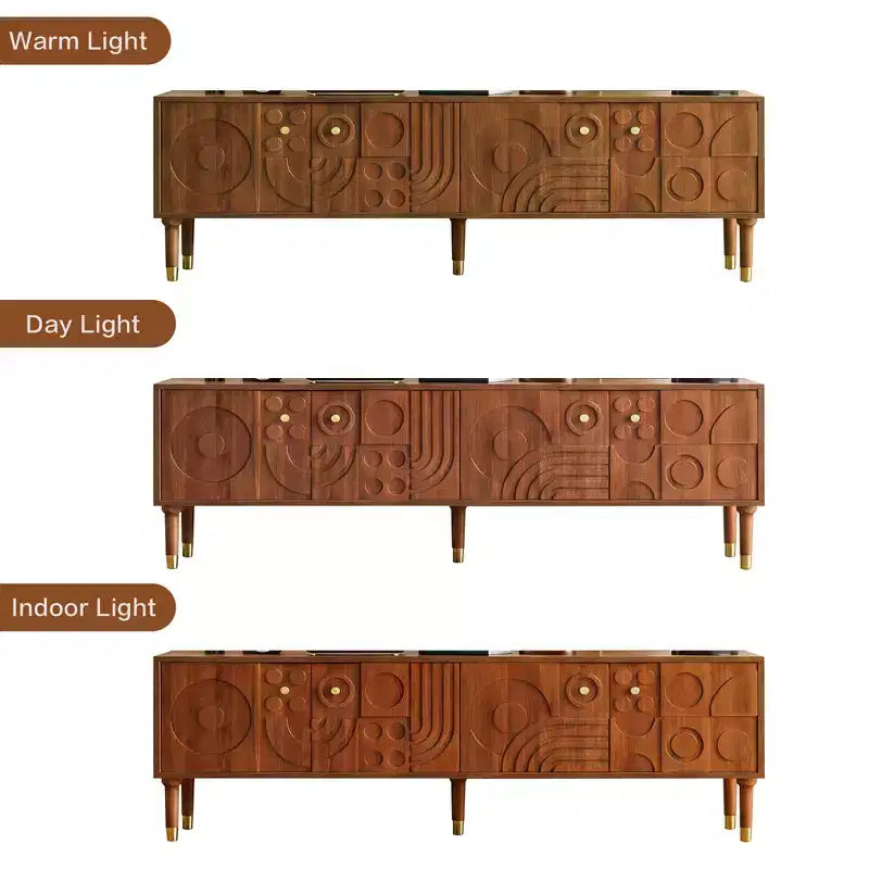 66.9Meuble TV de style médiéval avec portes d'armoire sculptées Meuble TV moderne Meuble TV de salon pour téléviseurs de moins de 80 pouces