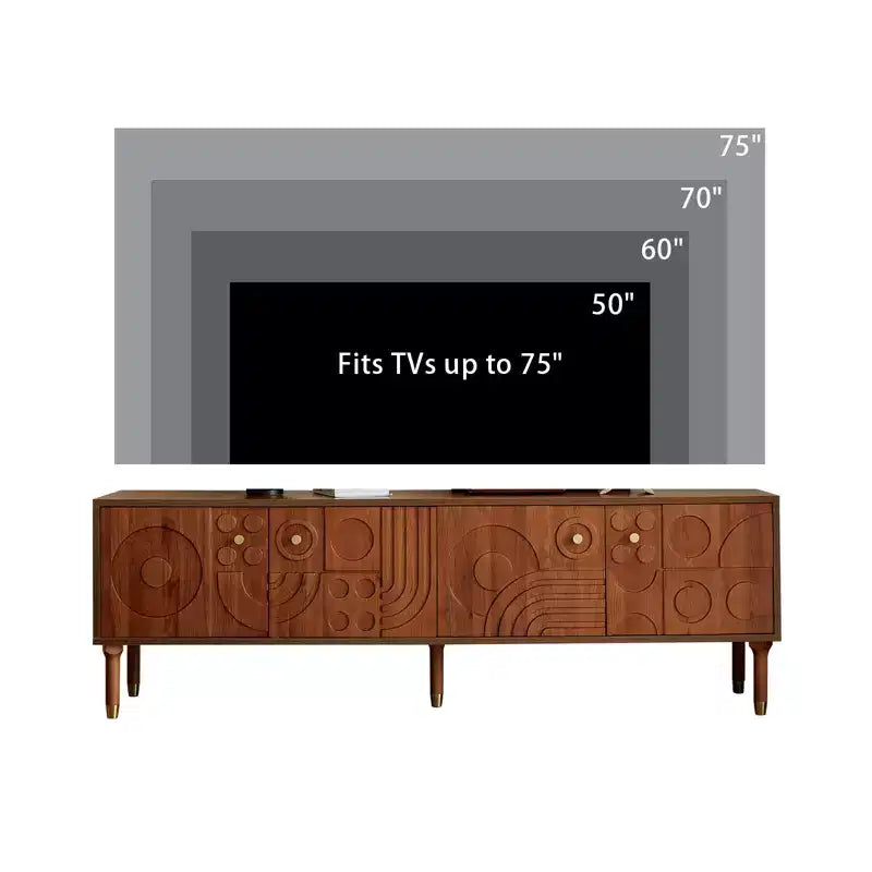 66.9Meuble TV de style médiéval avec portes d'armoire sculptées Meuble TV moderne Meuble TV de salon pour téléviseurs de moins de 80 pouces