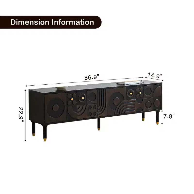 66.9Meuble TV de style médiéval avec portes d'armoire sculptées Meuble TV moderne Meuble TV de salon pour téléviseurs de moins de 80 pouces