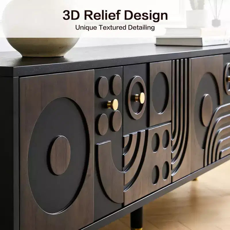 66.9Meuble TV de style médiéval avec portes d'armoire sculptées Meuble TV moderne Meuble TV de salon pour téléviseurs de moins de 80 pouces