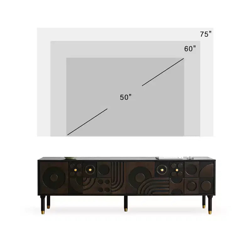 66.9Meuble TV de style médiéval avec portes d'armoire sculptées Meuble TV moderne Meuble TV de salon pour téléviseurs de moins de 80 pouces