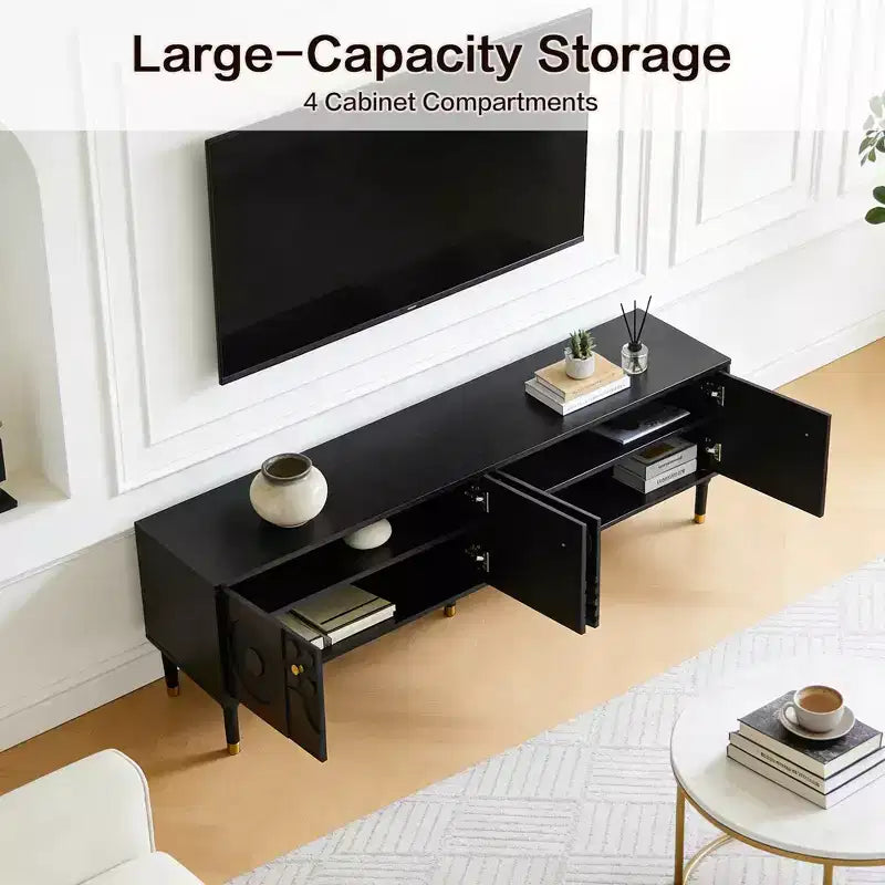 66.9Meuble TV de style médiéval avec portes d'armoire sculptées Meuble TV moderne Meuble TV de salon pour téléviseurs de moins de 80 pouces