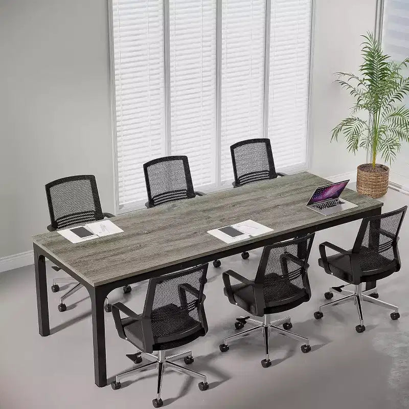 Lantine 6.5ft Conference Room Table, 78.74 W x 27.56 D Large Office Meeting Table, Modern Seminar Desk for Boardroom (1, Gray + Black)