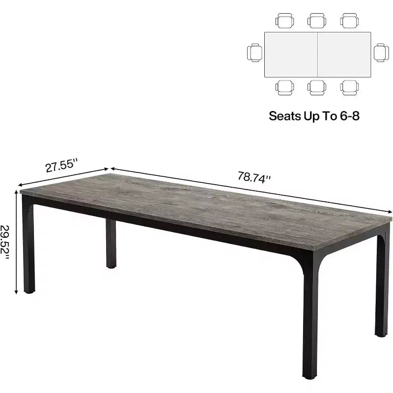 Table de salle de conférence, grande table de réunion de bureau L 200 x P 70 cm, bureau de séminaire moderne pour salle de conseil (1, gris + noir)