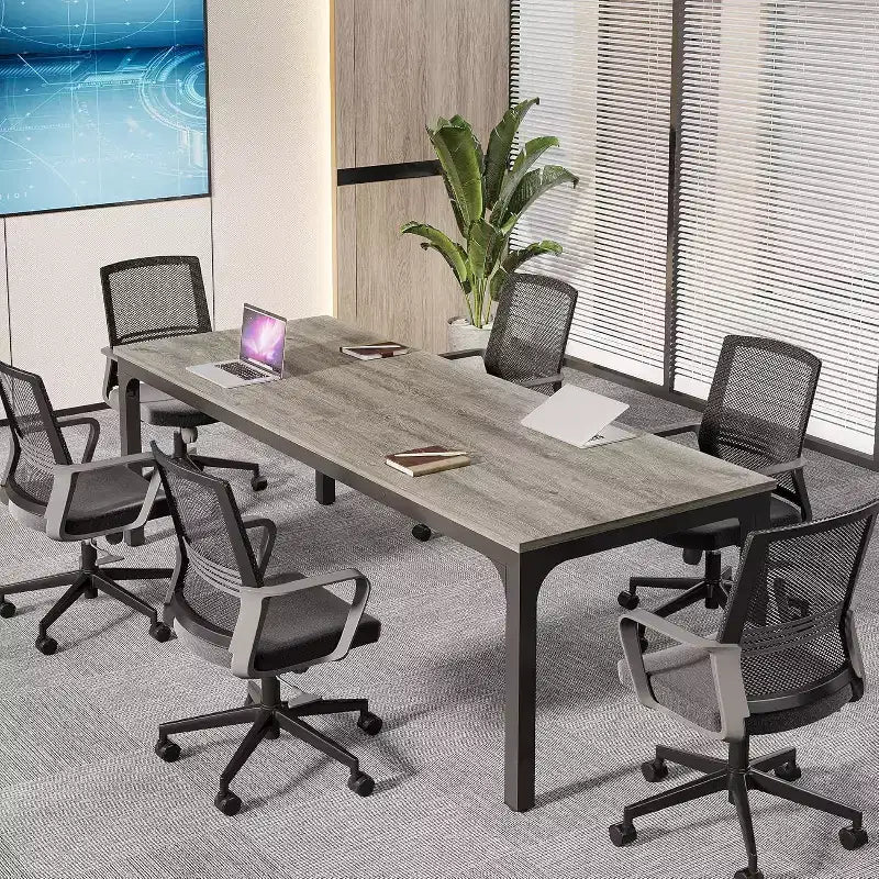 Table de salle de conférence, grande table de réunion de bureau L 200 x P 70 cm, bureau de séminaire moderne pour salle de conseil (1, gris + noir)