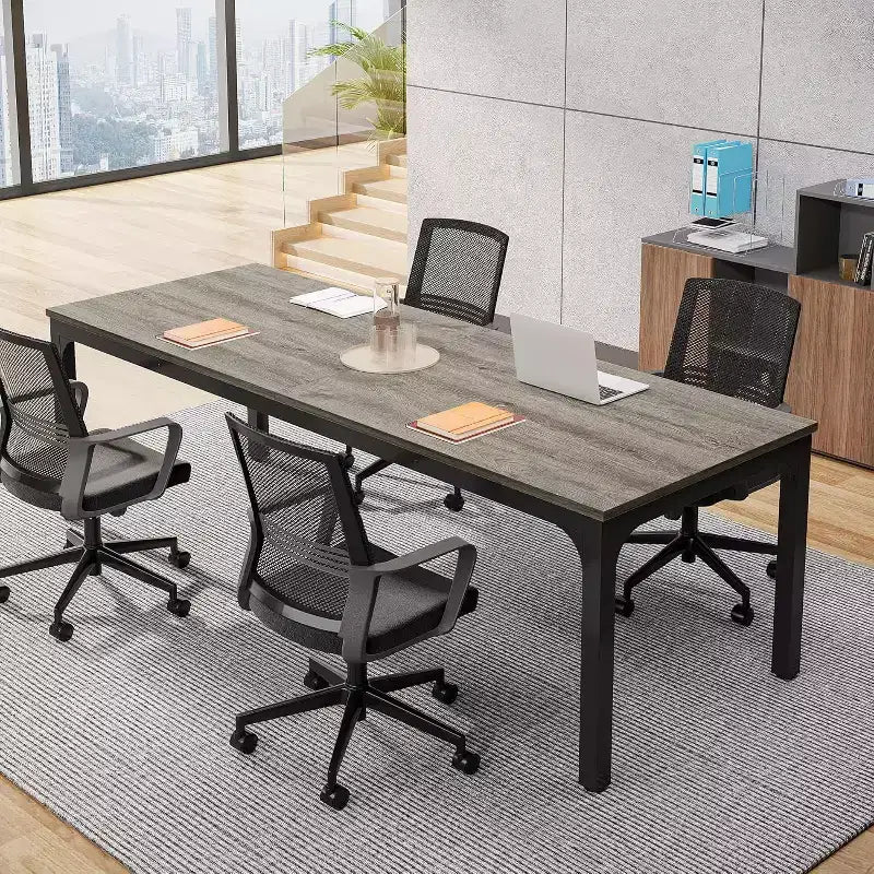 Table de salle de conférence, grande table de réunion de bureau L 200 x P 70 cm, bureau de séminaire moderne pour salle de conseil (1, gris + noir)