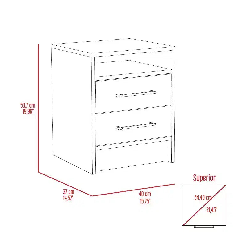 Avec son design épuré et moderne, cette table de chevet, table d'appoint, table d'appoint à plateau supérieur, deux tiroirs – Blanc / Chêne clair offre un rangement pratique.