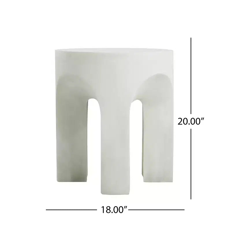 Table d'appoint ronde d'extérieur, Table d'appoint de salon, Béton léger, Blanche