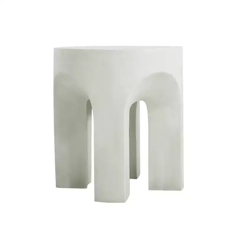 Table d'appoint ronde d'extérieur, Table d'appoint de salon, Béton léger, Blanche