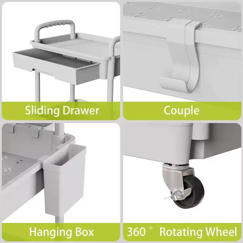 Chariot de rangement à roulettes 4 niveaux avec tiroir, Chariot de rangement en plastique avec roues, Roulettes verrouillables pour cuisine, salle de bain, bureau, chambre