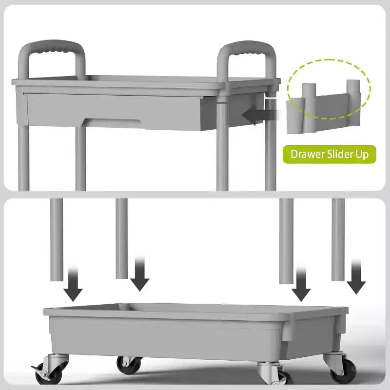 Chariot de rangement à roulettes 4 niveaux avec tiroir, Chariot de rangement en plastique avec roues, Roulettes verrouillables pour cuisine, salle de bain, bureau, chambre