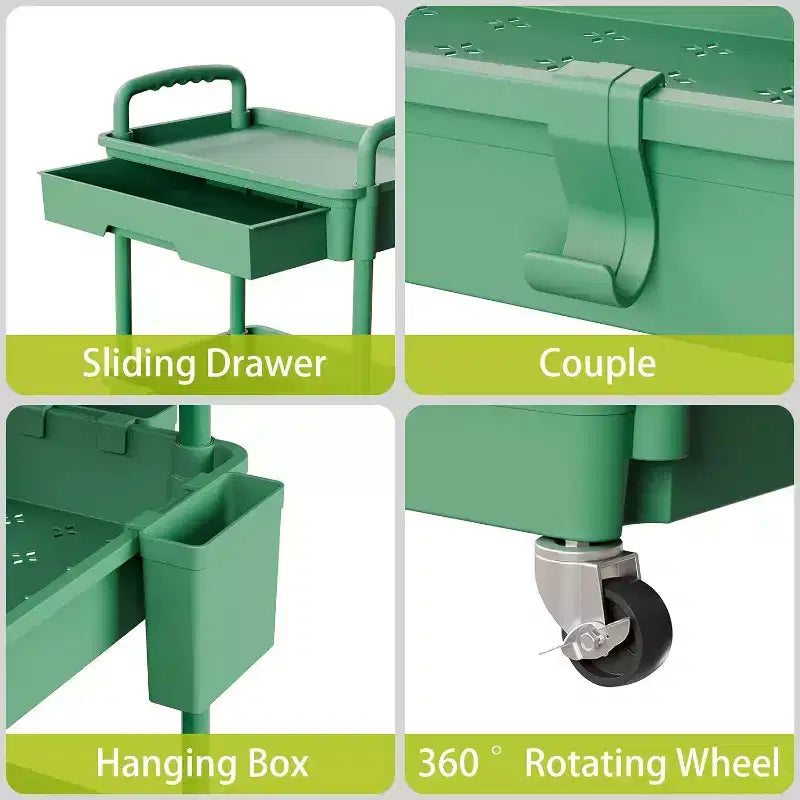 Chariot de rangement à roulettes 4 niveaux avec tiroir, Chariot de rangement en plastique avec roues, Roulettes verrouillables pour cuisine, salle de bain, bureau, chambre