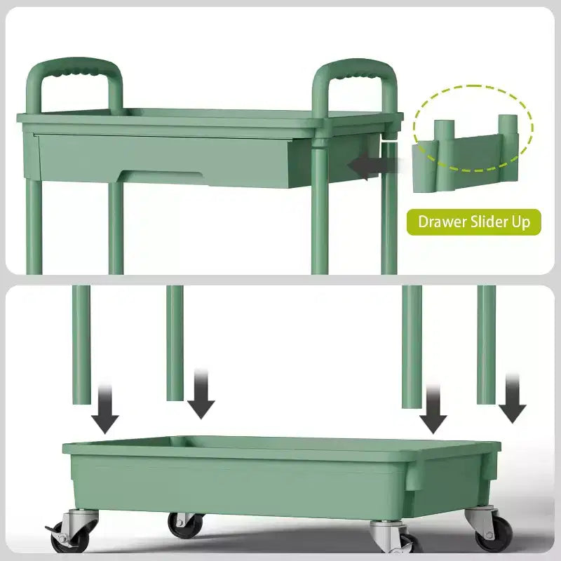 Chariot de rangement à roulettes 4 niveaux avec tiroir, Chariot de rangement en plastique avec roues, Roulettes verrouillables pour cuisine, salle de bain, bureau, chambre